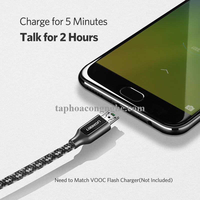 Ugreen 50380 0.5M màu Đen Cáp sạc truyền dữ liệu USB 2.0 sang MICRO USB 4A võ hợp kim kẽm US271 30050380